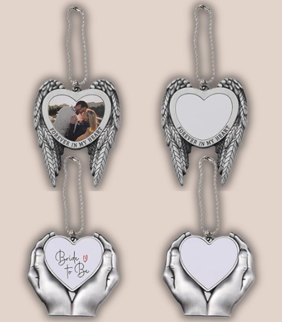 Blank Angel Wing Heart Pendant Car Rear-view Mirror Charm, Heat Transfer Pendant Blank for Personalized Gifts & Memorial Keepsakes