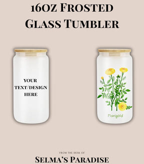 16oz Frosted Glass Tumbler with Bamboo Lid & Straw – Sublimation Beer Can Glass Blank for Iced Coffee, Juice, or Custom Drinkware