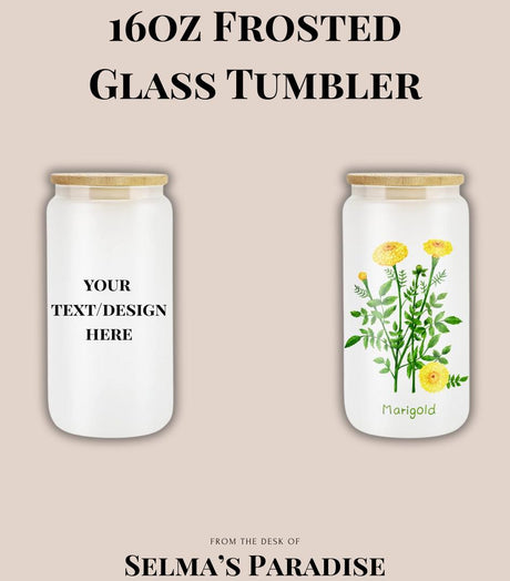 16oz Frosted Glass Tumbler with Bamboo Lid & Straw – Sublimation Beer Can Glass Blank for Iced Coffee, Juice, or Custom Drinkware