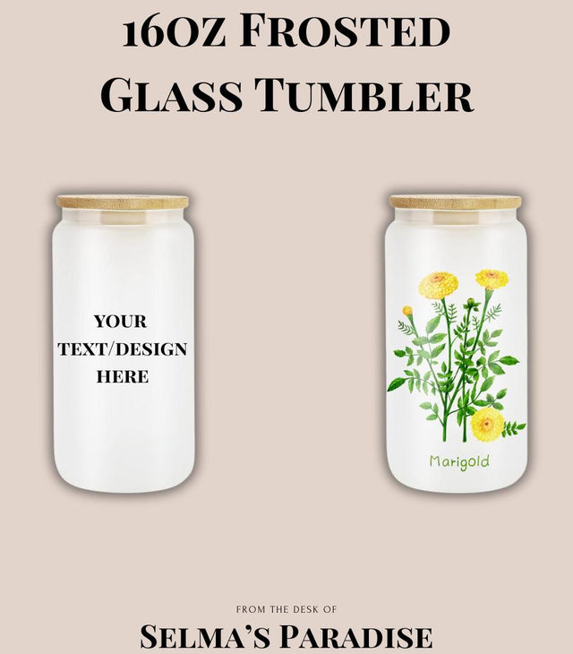 16oz Frosted Glass Tumbler with Bamboo Lid & Straw – Sublimation Beer Can Glass Blank for Iced Coffee, Juice, or Custom Drinkware