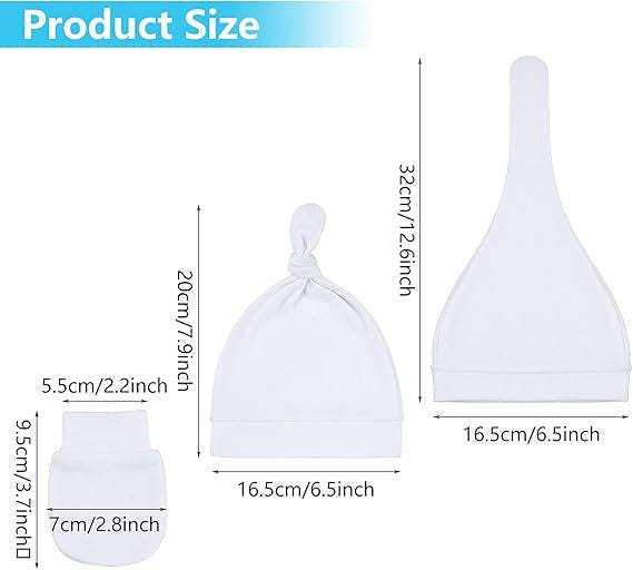Baby Hat & Mittens Set – White Sublimation Blanks for Newborns (0–4 Months), Infant Beanie and Gloves Set for Personalization (2 Sets)