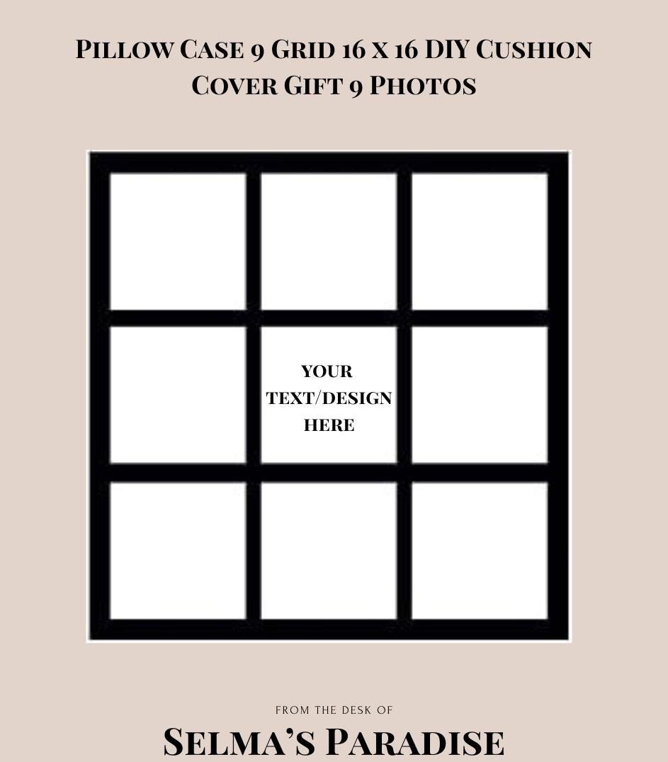 Custom 9-Grid Photo Pillow Case – 16x16 Black Polyester Cushion Cover, Personalized for Family, Christmas, or Home Décor (No Insert)