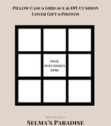Custom 9-Grid Photo Pillow Case – 16x16 Black Polyester Cushion Cover, Personalized for Family, Christmas, or Home Décor (No Insert)