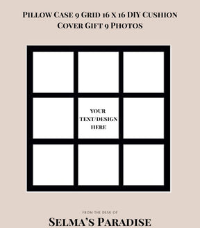 Custom 9-Grid Photo Pillow Case – 16x16 Black Polyester Cushion Cover, Personalized for Family, Christmas, or Home Décor (No Insert)