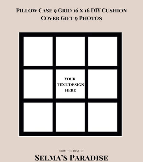 Custom 9-Grid Photo Pillow Case – 16x16 Black Polyester Cushion Cover, Personalized for Family, Christmas, or Home Décor (No Insert)