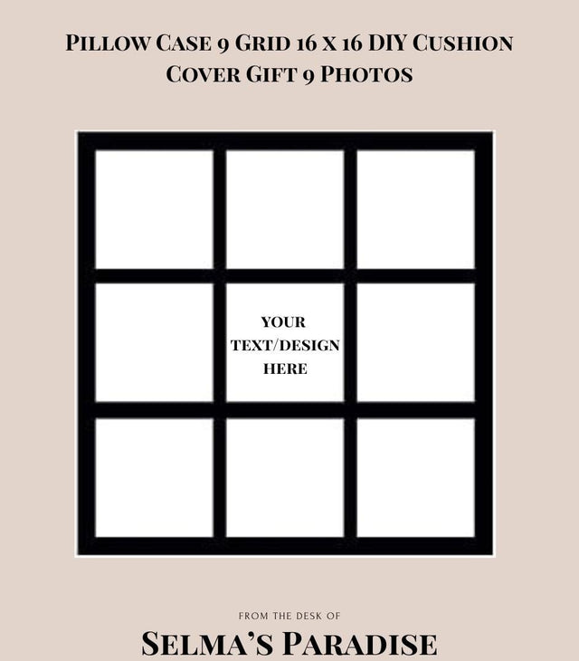 Custom 9-Grid Photo Pillow Case – 16x16 Black Polyester Cushion Cover, Personalized for Family, Christmas, or Home Décor (No Insert)