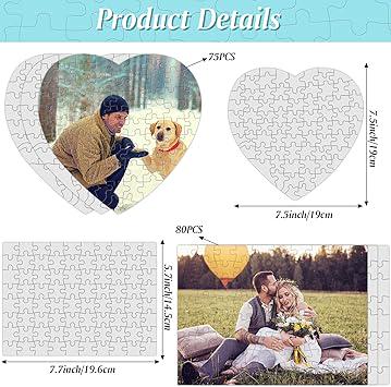 Puzzle Set – A5 Heart & Rectangle Jigsaw Puzzles for Heat Press Printing, Photo Crafts for Graduation, Wedding and Birthday Gifts