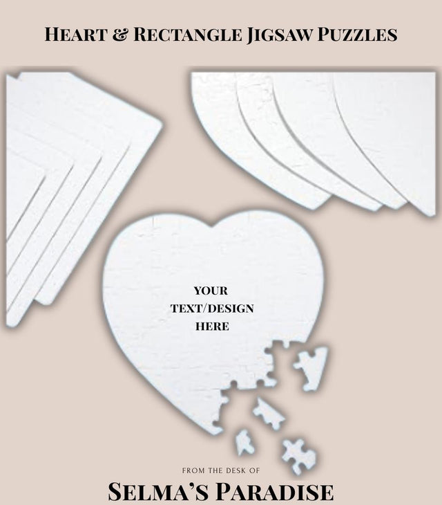 Puzzle Set – A5 Heart & Rectangle Jigsaw Puzzles for Heat Press Printing, Photo Crafts for Graduation, Wedding and Birthday Gifts