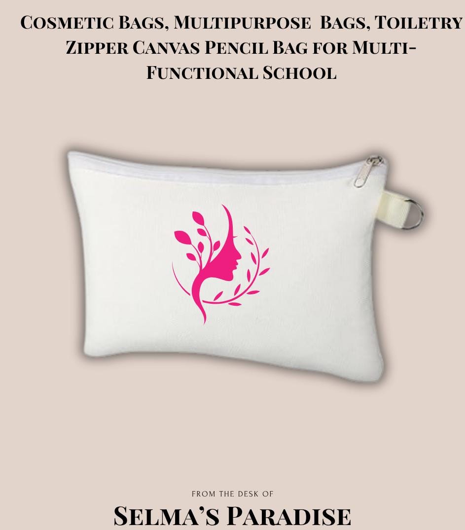 Blank Canvas Zipper Pouch: Cosmetic, Pencil, Toiletry Bag