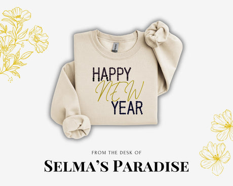 Embroidered 'Happy New Year' Sweatshirt: Unisex Cozy Pullover