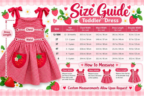 Strawberry Gingham Smocked Toddler Dress – Embroidered Pockets, Bow-Tie Straps
