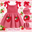 Strawberry Gingham Smocked Toddler Dress – Embroidered Pockets, Bow-Tie Straps