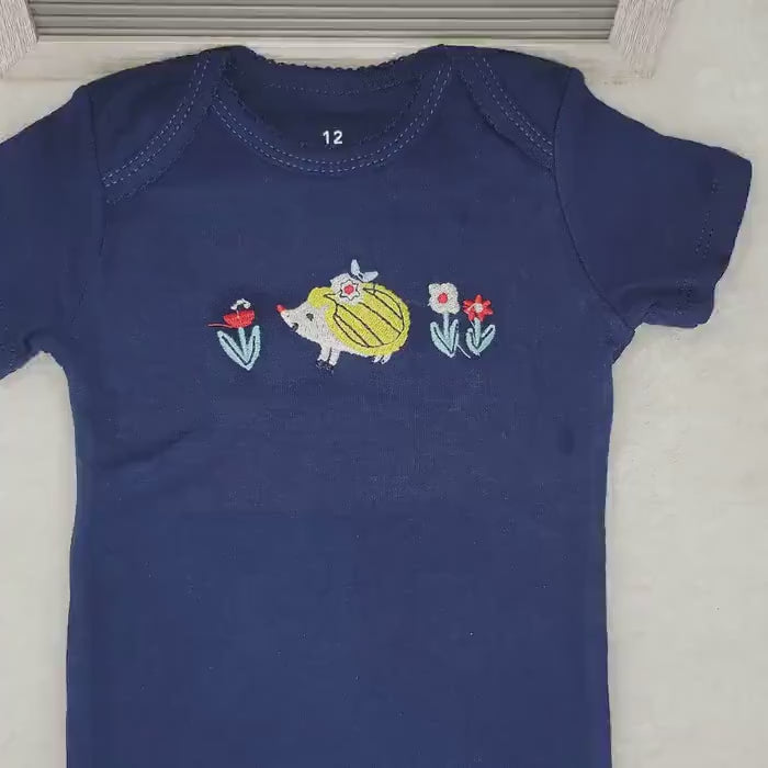 Embroidered Flower Onesie: 12 Month Blue Cotton Baby Bodysuit