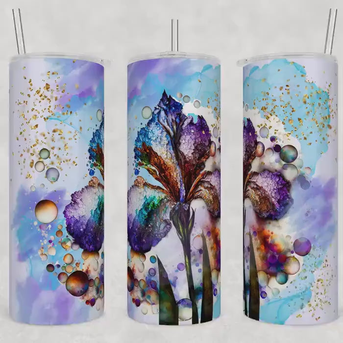 Personalized Floral Insulated Tumbler: Engraved Stainless Steel 20oz Coffee-Tea Cup