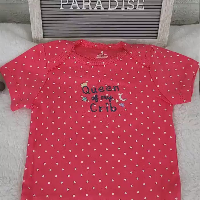 Queen of My Crib Onesie: Pink & White Dots, Embroidered Baby Bodysuit