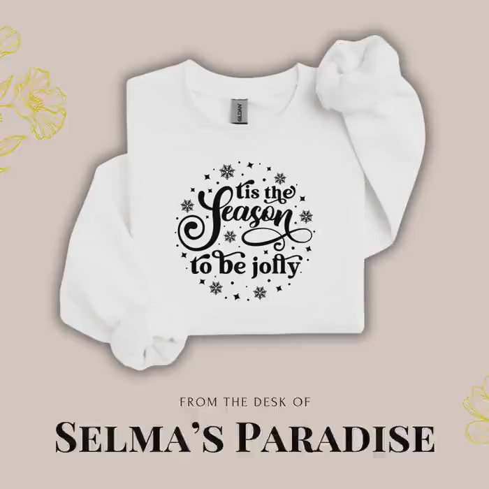 Cozy Christmas Sweatshirt, Tis the Season to Be Jolly Print, Unisex Long Sleeve, Crewneck Vintage Sweater