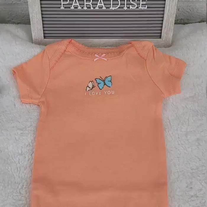 I Love You Peach Baby Bodysuit: Soft Cotton Onesie with Butterfly