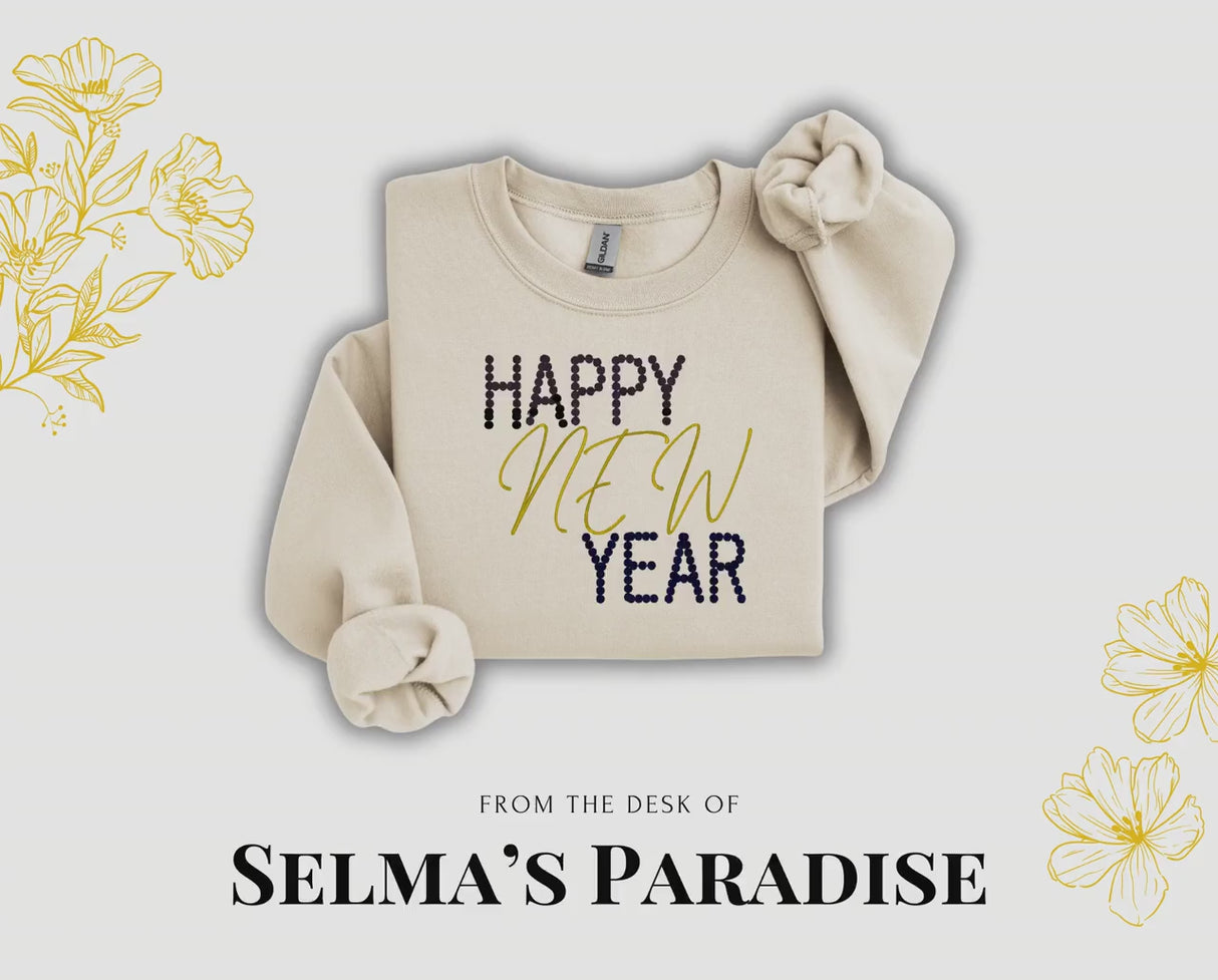 Embroidered 'Happy New Year' Sweatshirt: Unisex Cozy Pullover