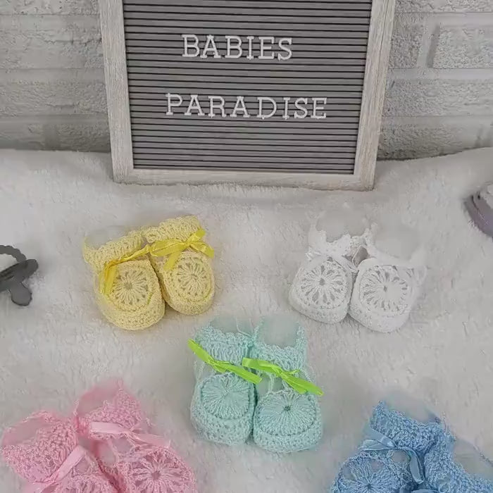 Hand Crocheted Cotton Baby Booties Set, Newborn Shower Gift