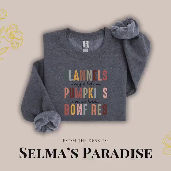 Autumn Pullover Sweatshirt - Casual Crewneck Long Sleeve Graphic Print Pumpkin Sweater for Hayrides & Bonfires