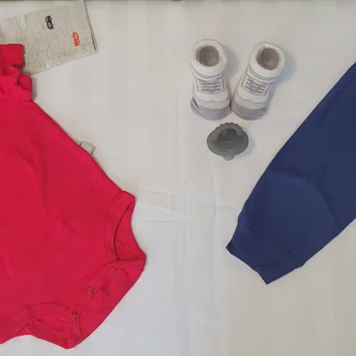 Baby Fire Truck Outfit: 3-Piece Cotton Onesie Set