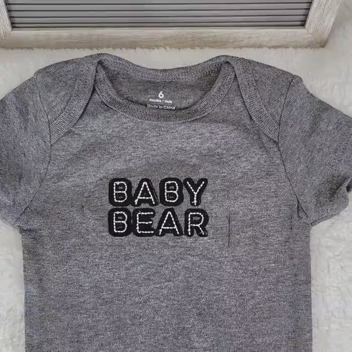 Baby Bear Onesie: Gray Cotton Bodysuit, 6 Month Size