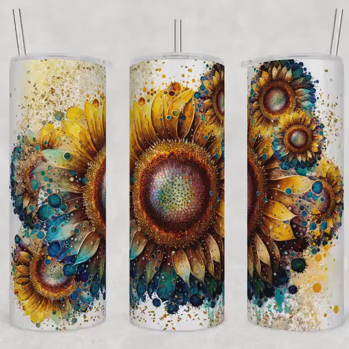 Personalized Sunflower Tumbler: 20oz Stainless Steel Insulated Cup