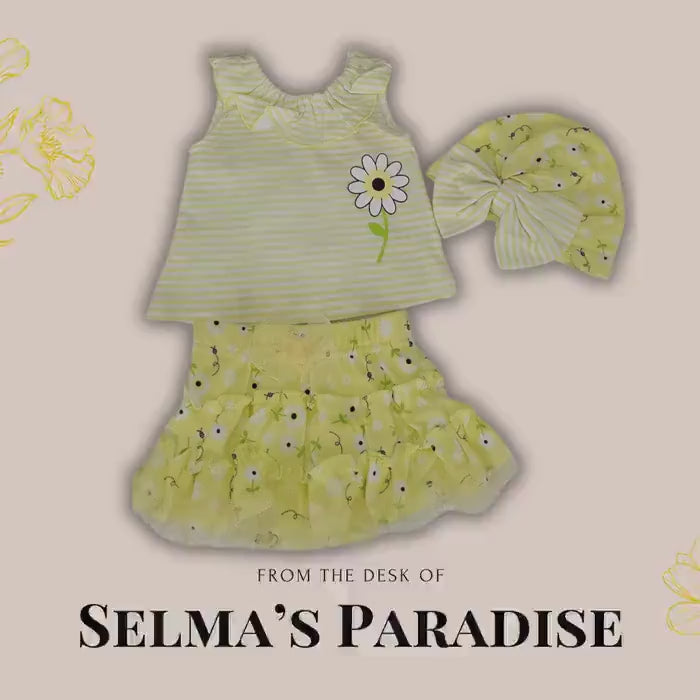 Yellow Baby Girl Clothes Set: Flower Design, 3-Piece Cotton Outfit