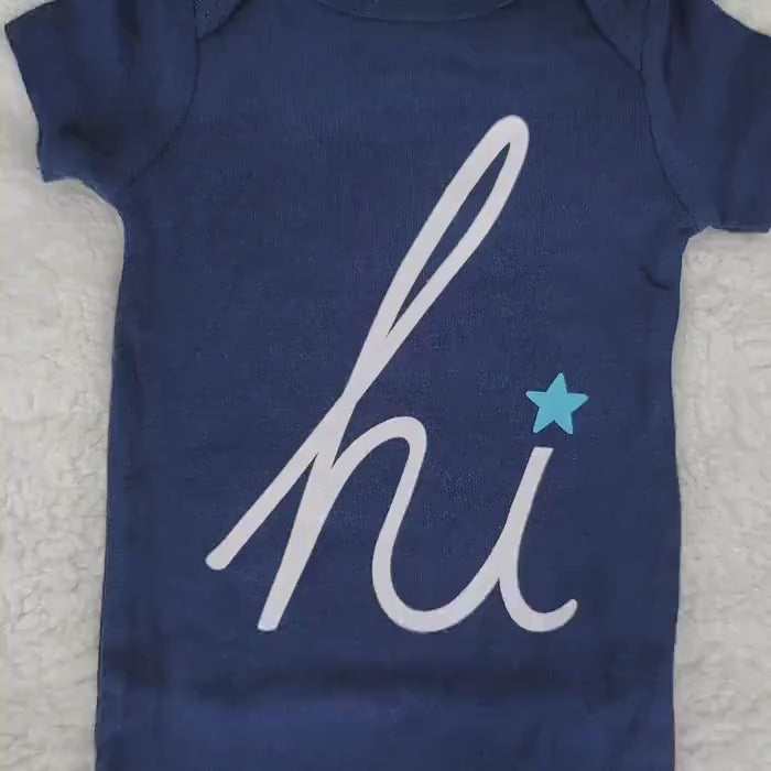 Hi Blue, Onesie, 6 Month Baby Boy, Custom Design, Bodysuit, Style