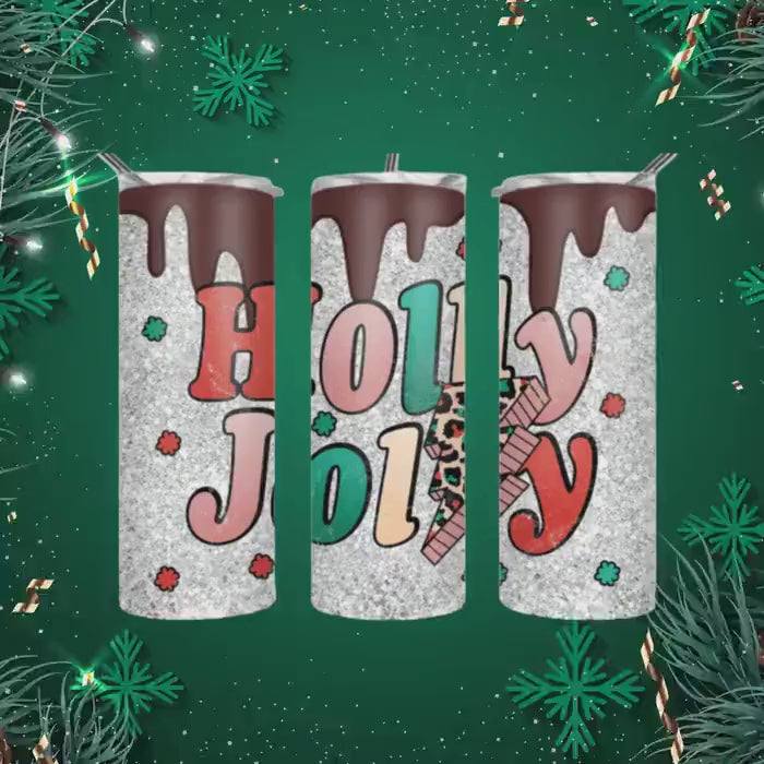 Personalized Holly Christmas Tumbler: 20oz Insulated Water Bottle