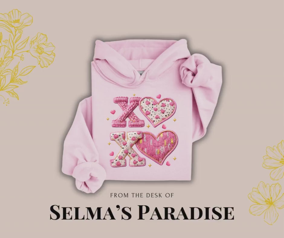 XOXO Heart Hoodie | Embroidered Style Pink Valentine's Day Sweatshirt