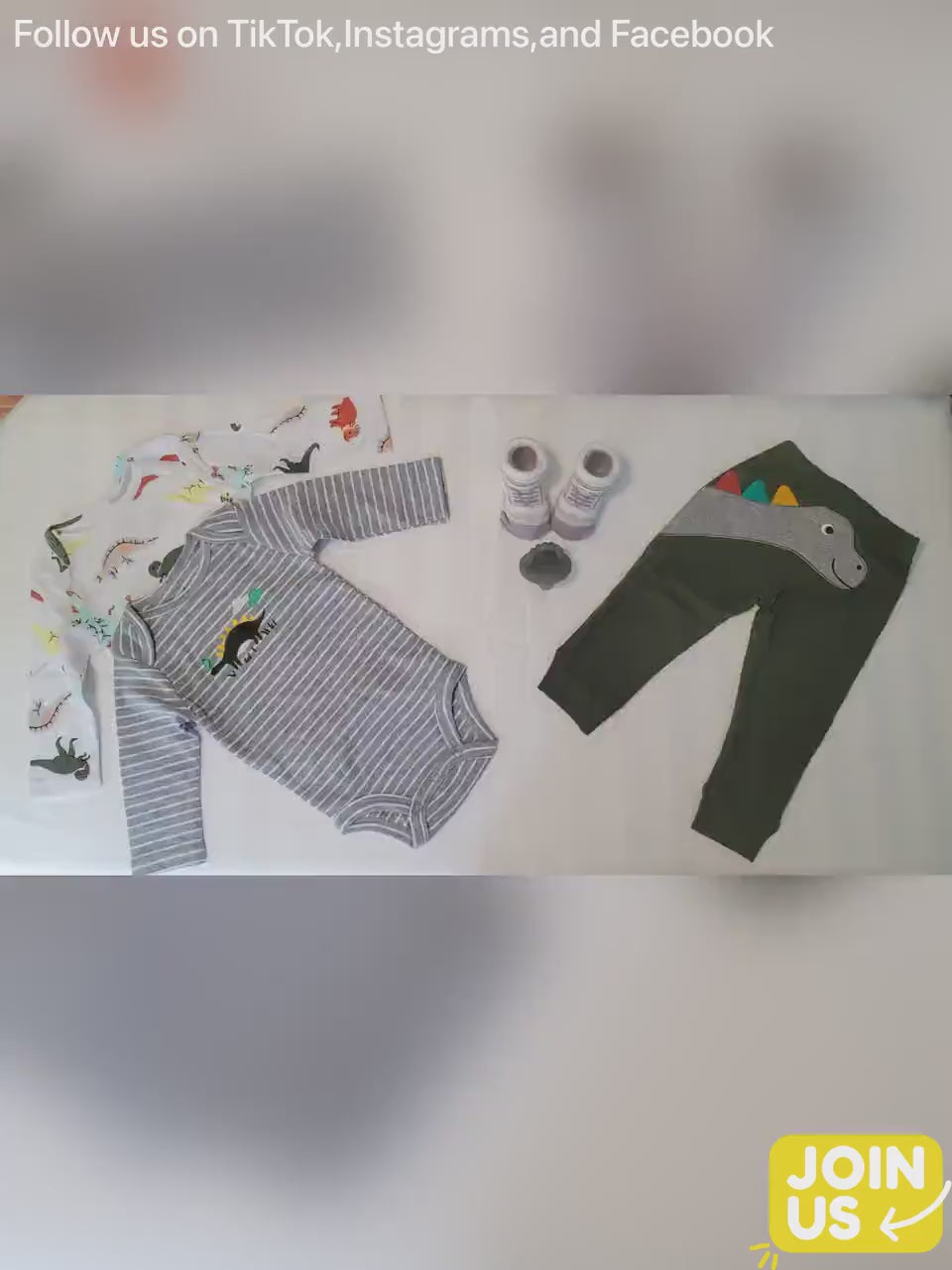 Dino Baby Clothes Set: 100% Cotton Gray Stripe Onesies, 6-12 Months
