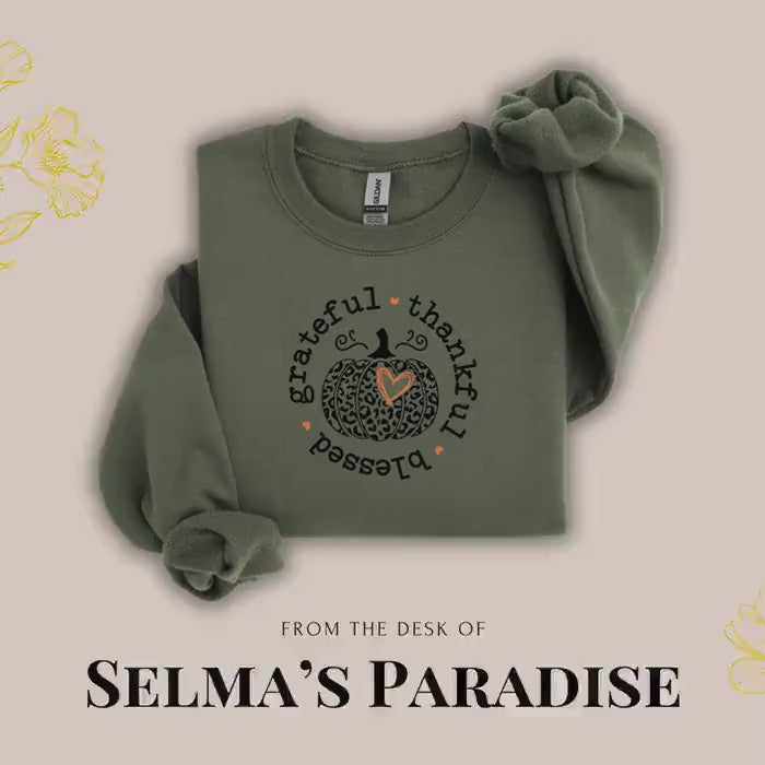 Fall Sweatshirt Unisex Grateful Thankful Blessed Pumpkin Coffee Graphic Pullover Cozy Autumn Top