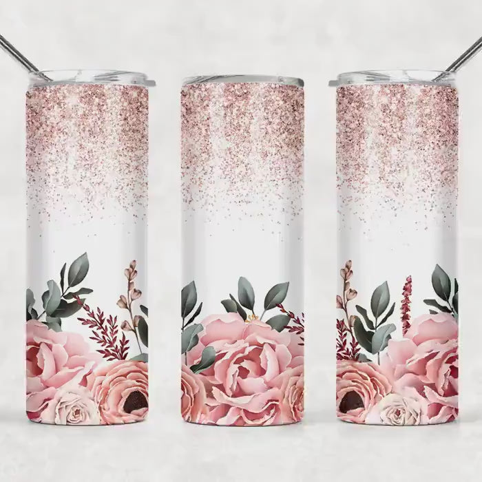 Personalized Floral Stainless Steel Tumbler: Custom 20oz Insulated Coffee Cup