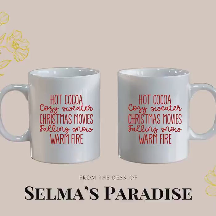 Cocoa Christmas Movies Warm Fire Print Mug, Coffee Ceramic, Design, Kitchen Decor Holiday