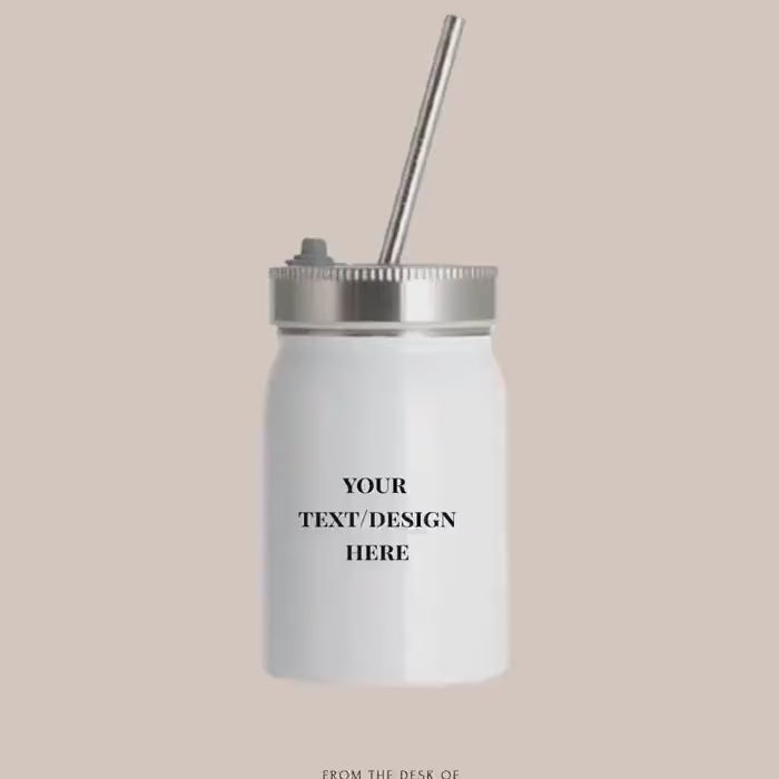 17oz Sublimation Mason Jar Tumbler: White Stainless Steel Mug with Lid & Straw