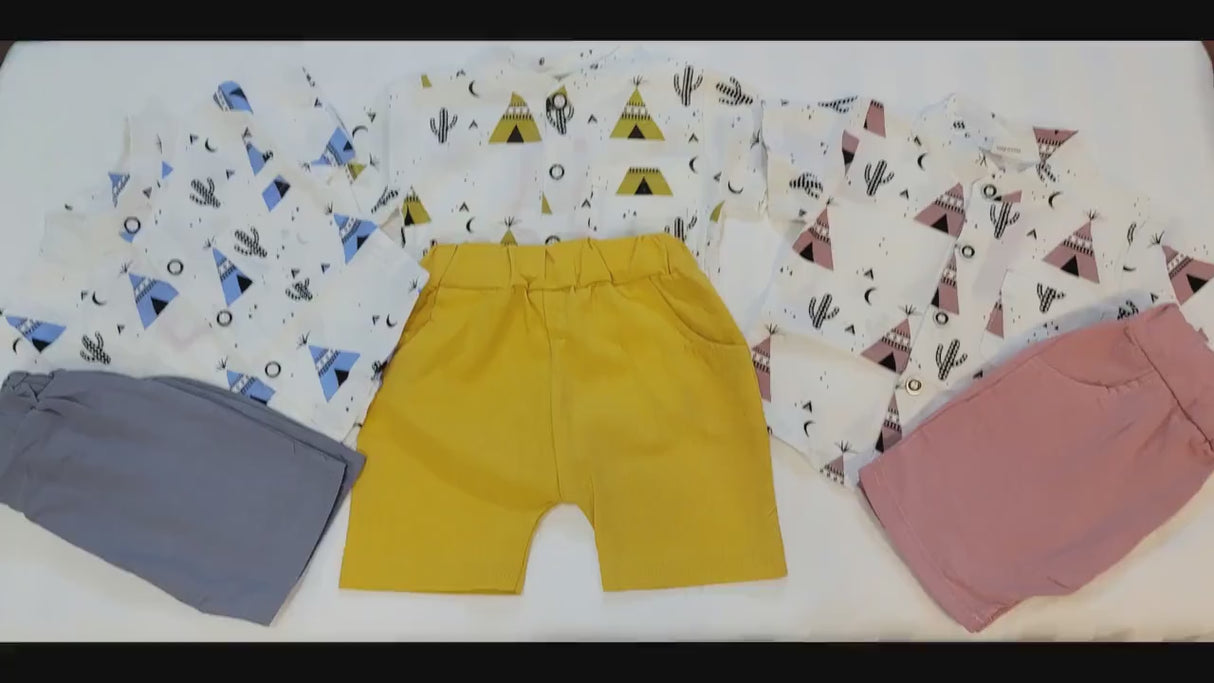 Toddler Boy Cactus Print Shirt and Shorts Set: Cotton Blend Outfit