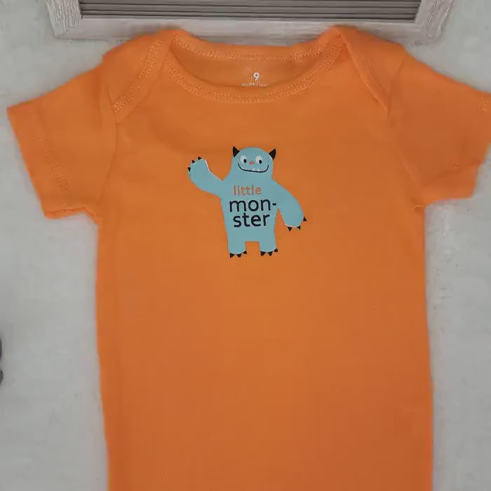 Monster Design Baby Onesie: Orange Cotton Bodysuit