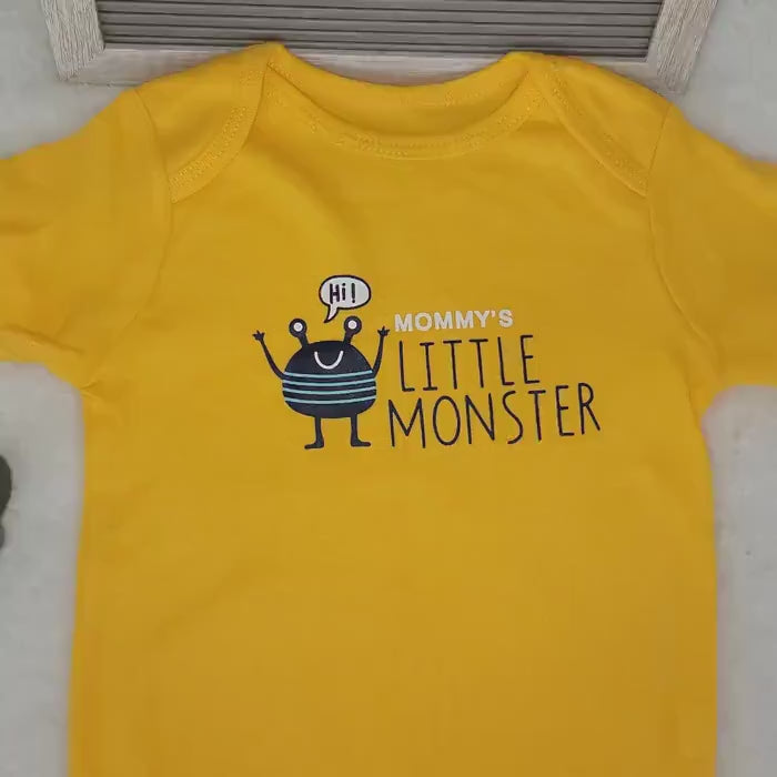 Mommy's Little Monster Onesie: Yellow Baby Bodysuit, 9 Month