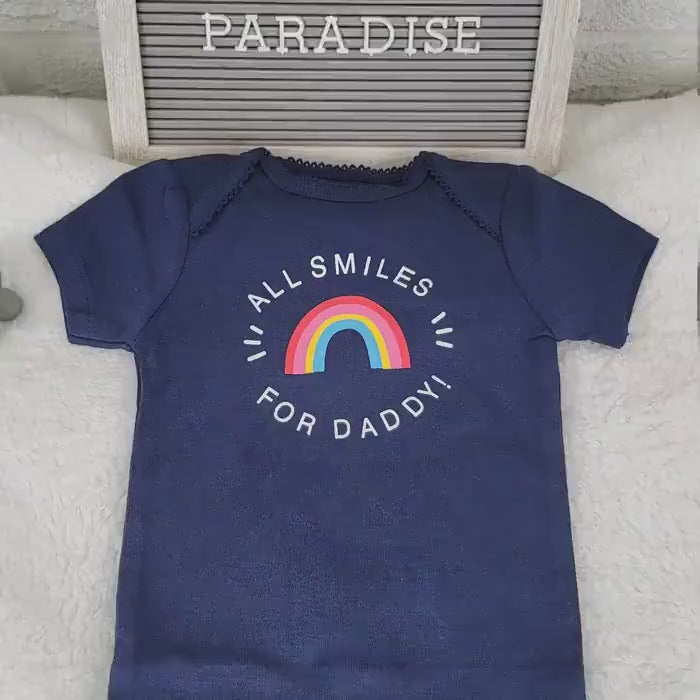 All Smiles for Daddy Onesie: Blue Cotton Baby Girl Bodysuit