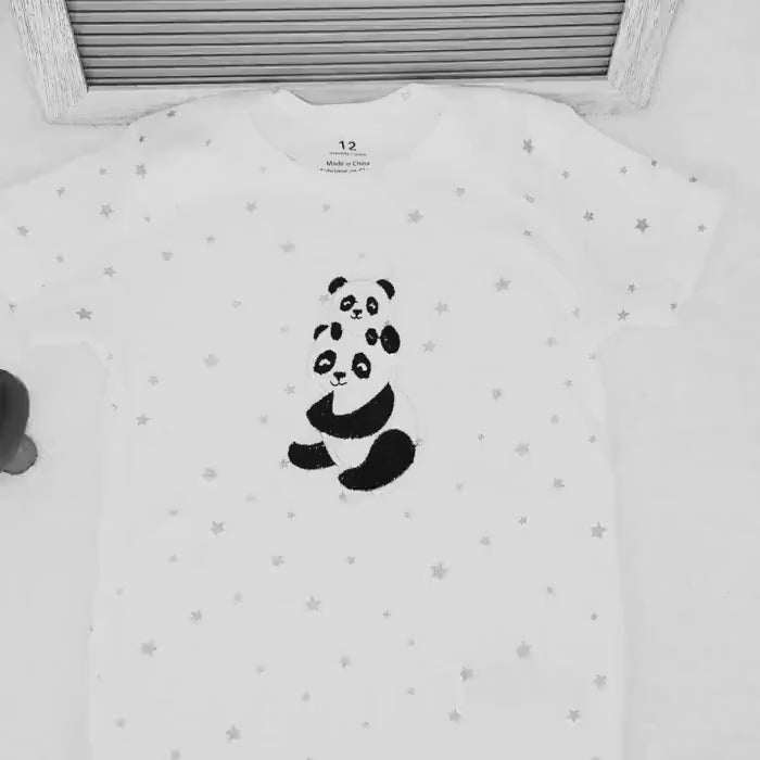 Embroidered Panda Baby Onesie: 12 Month Cotton Bodysuit