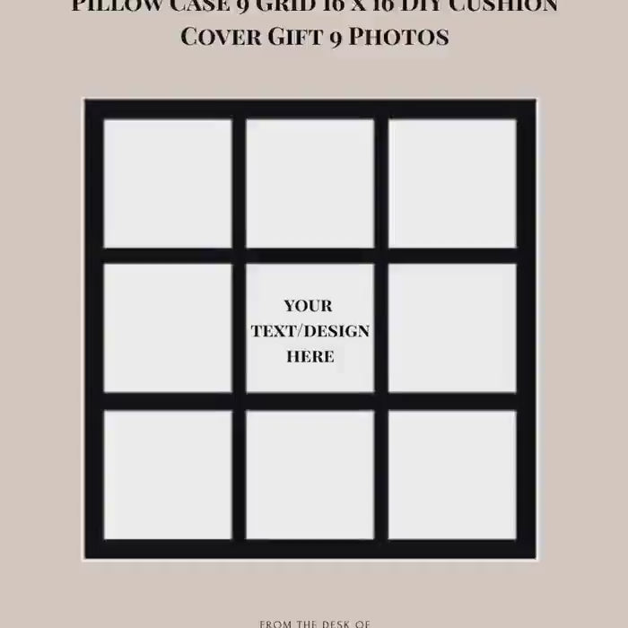 Custom 9-Grid Photo Pillow Case – 16x16 Black Polyester Cushion Cover, Personalized for Family, Christmas, or Home Décor (No Insert)