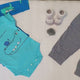 Later Gator Baby Outfit: Blue Onesie & Striped Pants, 3-Piece Cotton Set