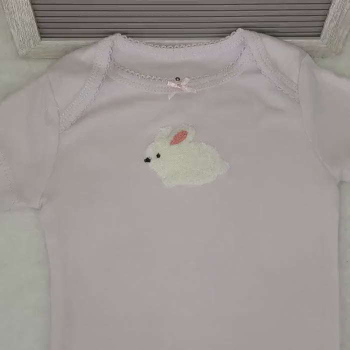 Lavender Bunny Baby Onesie: Embroidered Cotton Romper, 9 Month