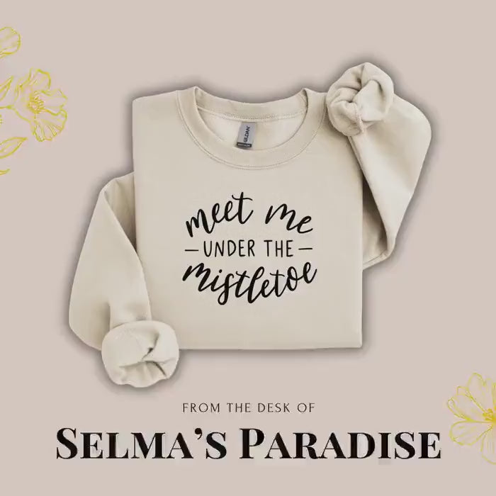 Mistletoe Sweatshirt, Holiday Letter Print Crewneck, Unisex Winter Clothing