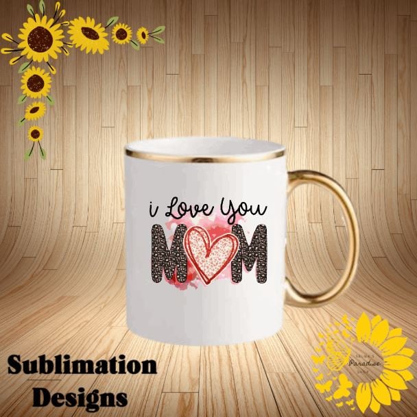 Gold Trim Personalized Mugs, I Love You Mom Design
