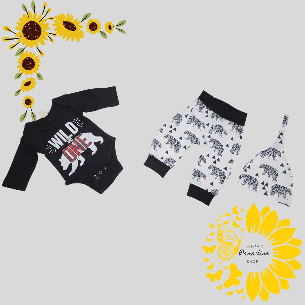 3 Pcs Baby Boy Rompers, Tops+pants+Hat Outfits