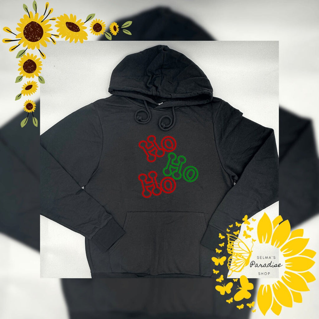 Ho Ho Ho Embroidery Design Hoodie, Black Hoodie, Christmas Hoodie, Ho Ho Ho Design Hoodie